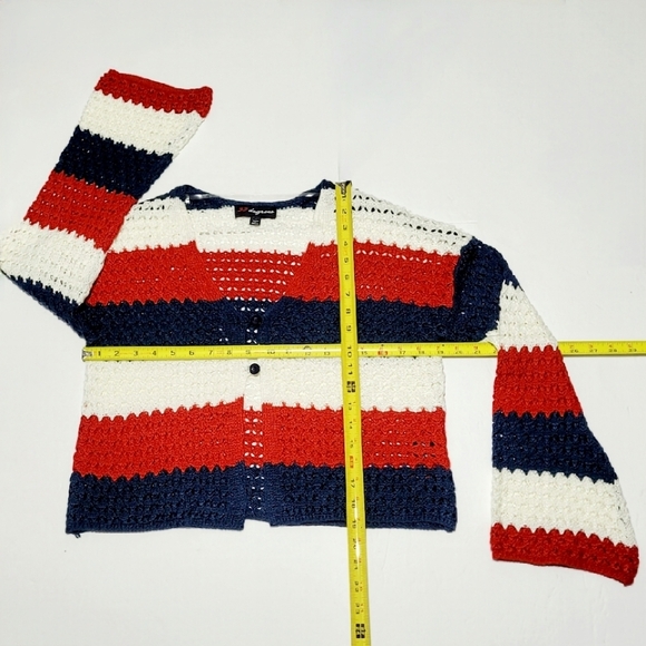 33 Degrees Patriotic Striped Crochet Long Bell Sleeve Sweater (M) - Picture 8 of 8